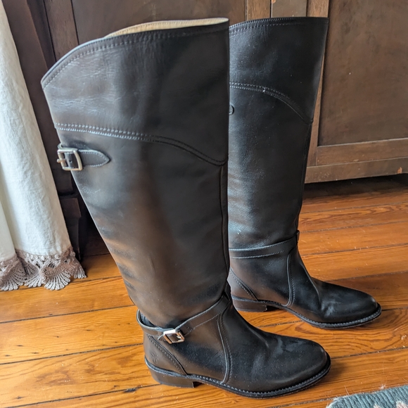 Frye Black Leather Riding Boots - 7 - Picture 1 of 9